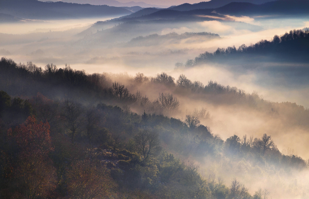 Misty Mountain Serenity by Dora Artemiadi — canvas wall art