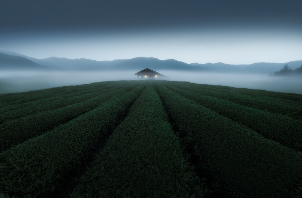 Dreamy Foggy Farmhouse by NingYun Ye — canvas wall art