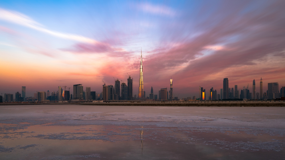 Dubai Sunset Skyline by Zohaib Anjum — canvas wall art
