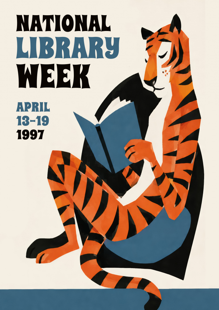 Relaxed Reading Tiger by Patryk Krygowski — canvas wall art