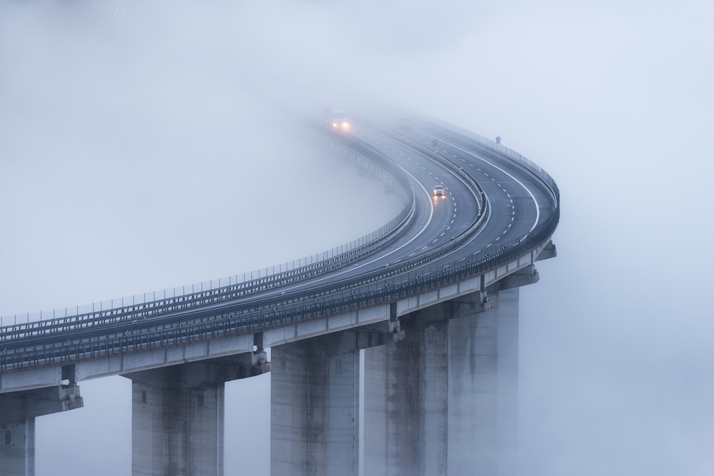 Misty Highway Bridge by Riccardo Lucidi — canvas wall art