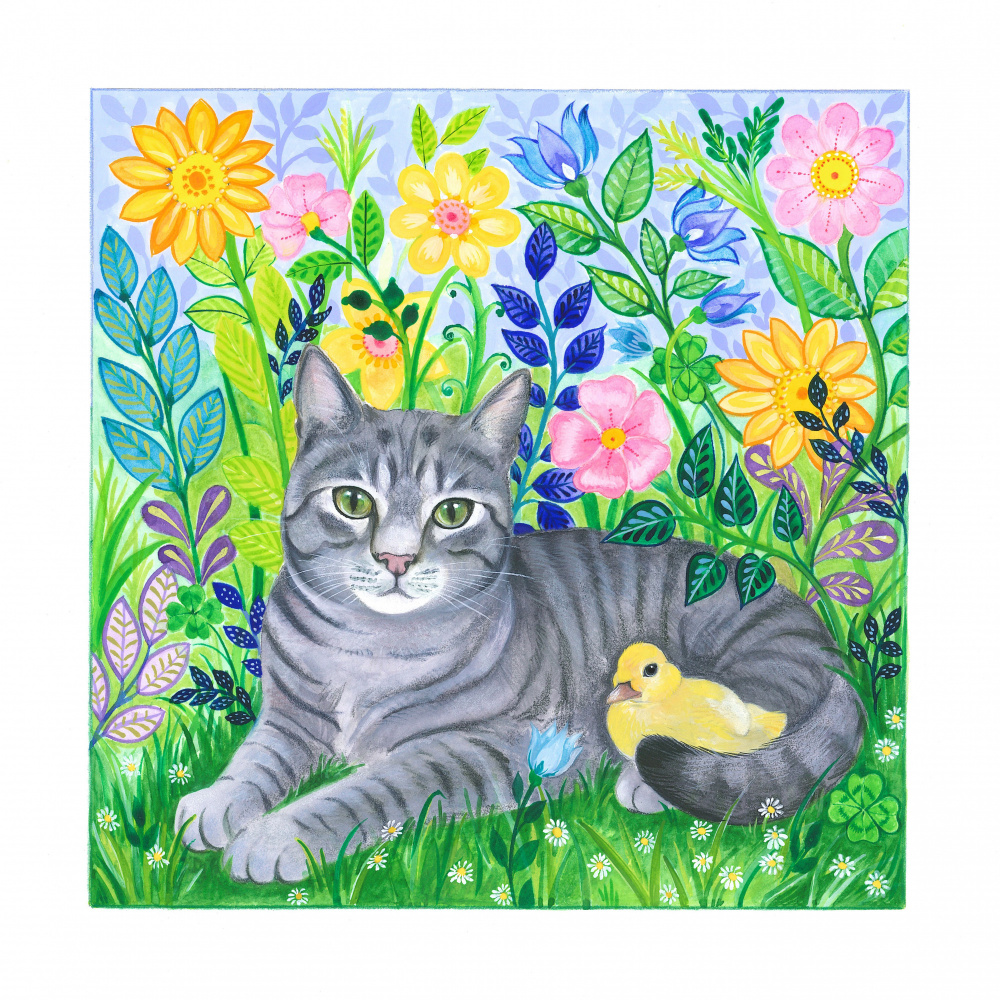 Cat and Duckling Friends by Isabelle Brent — canvas wall art
