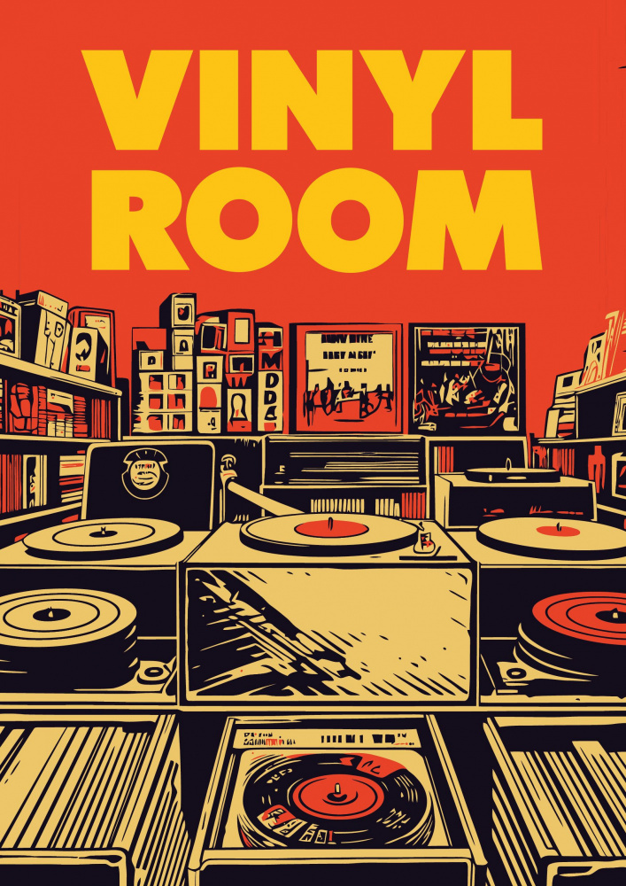Retro Vinyl Room by WallChart Art Studio — canvas wall art