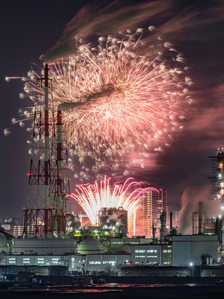 Factory Fireworks Night by Kobayashi Tetsurou — canvas wall art