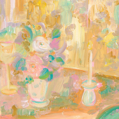 Impressionist Painting of Flowers and Candle