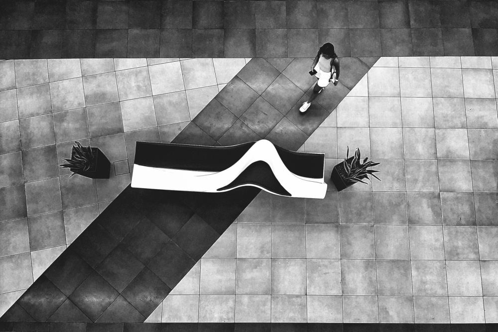 Woman on Geometric Floor by Antonio Grambone — canvas wall art