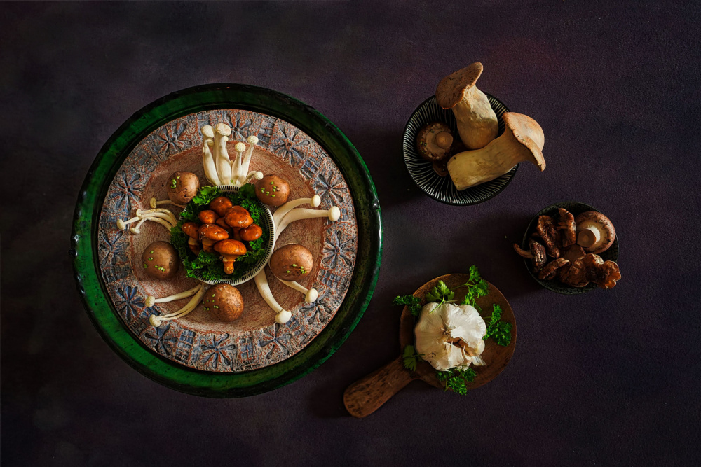 Earthy Mushroom Harvest by Saskia Dingemans — canvas wall art