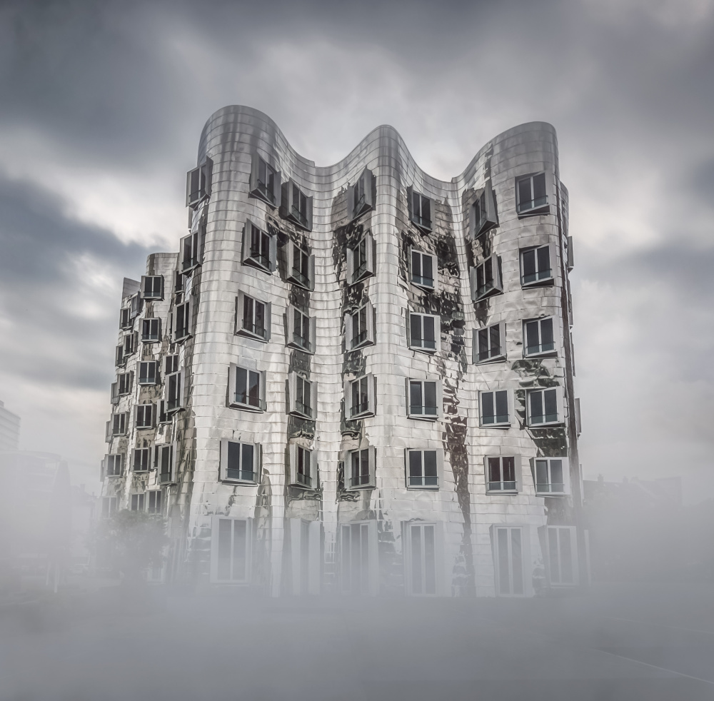Wavy Building in Fog by Ole Moberg Steffensen — canvas wall art