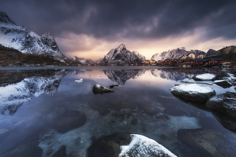 Dramatic Winter Mountain Village by David Martin Castan — canvas wall art