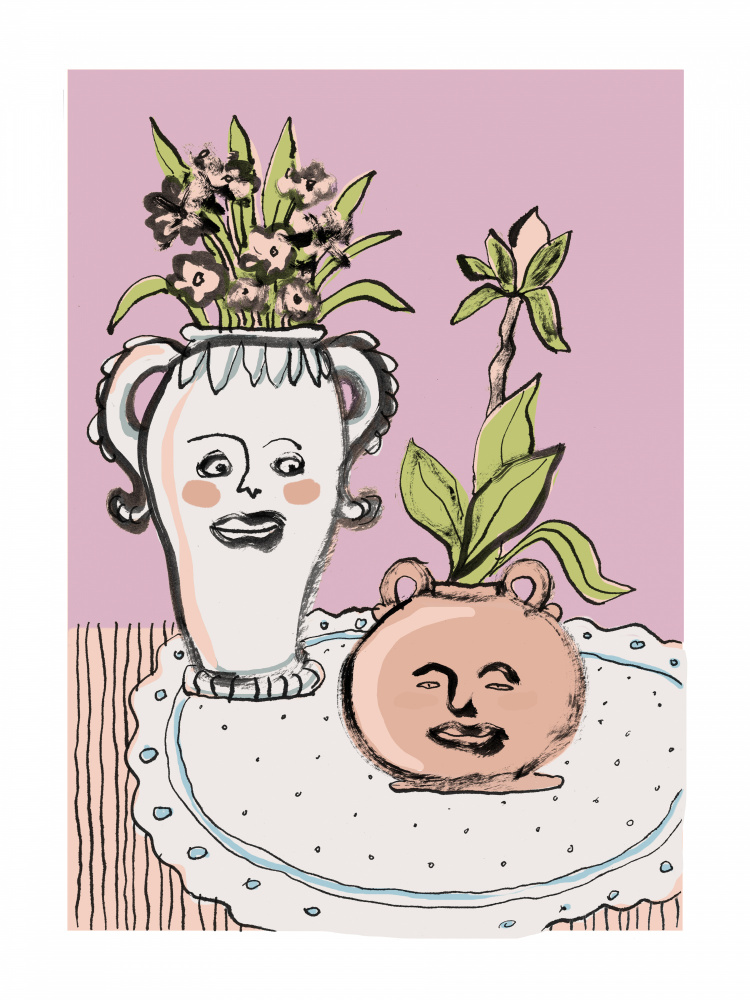 Happy Faces Flower Pots by Catalina Somolinos — canvas wall art