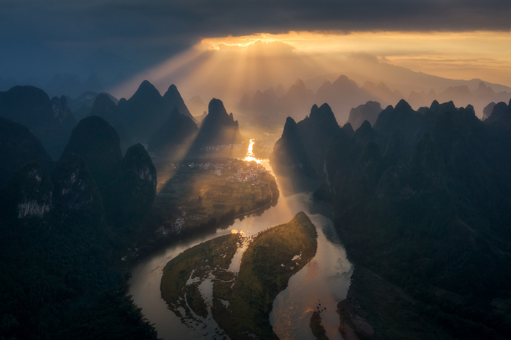 Sunlit River Valley by NingYun Ye — canvas wall art