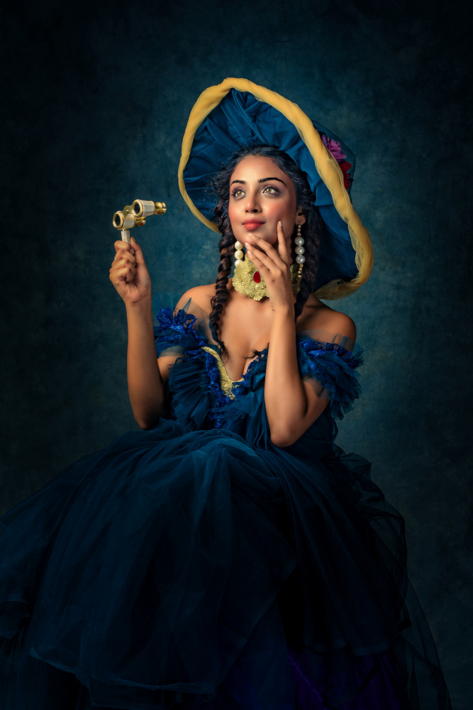 Elegant Lady Opera Glasses by DEBASISH CHATTOPADHYAY — canvas wall art