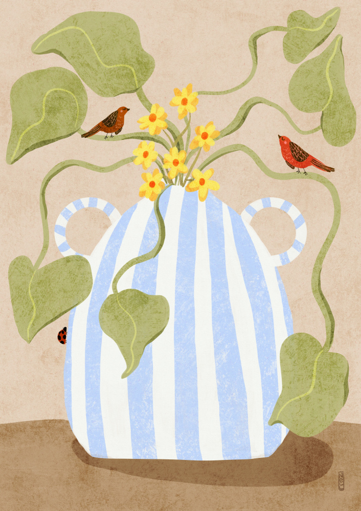 Spring Flowers and Birds by Dirkie Nell — canvas wall art