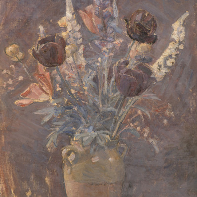 Clay Vase With Tulips and Other Flowers By Karl Schou