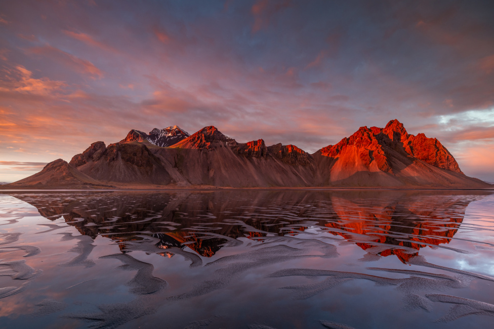 Red Sky Mountain Reflection by Jacek Swiercz — canvas wall art