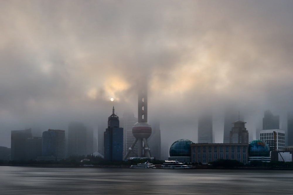 Shanghai Foggy Morning by Fabrizio Massetti — canvas wall art