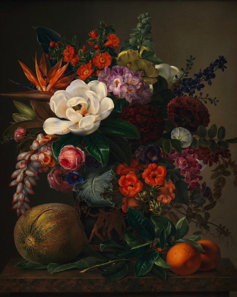 A Vase With Flowers by Johan Laurentz Jensen — canvas wall art