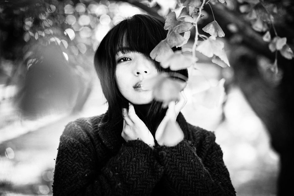 Pensive Woman Autumn Leaves by TORU MATSUNAGA — canvas wall art