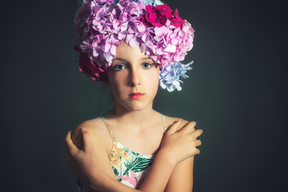 Hydrangea Crown Portrait by Vladi Garcia — canvas wall art