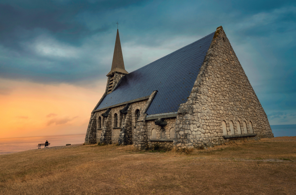 Coastal Church Sunset by Amir Ehrlich — canvas wall art