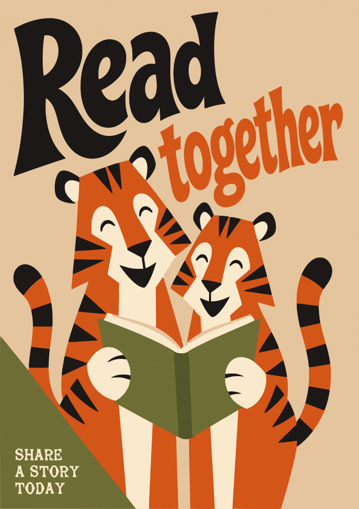 Tigers Reading Together by Patryk Krygowski — canvas wall art