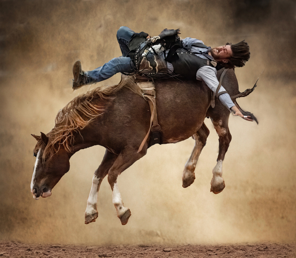 Wild West Bronco Rider by Jane Lyons — canvas wall art