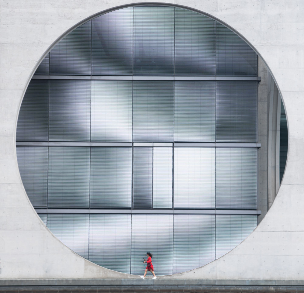 Red Dress Modern Architecture by Roelof de Hoog — canvas wall art