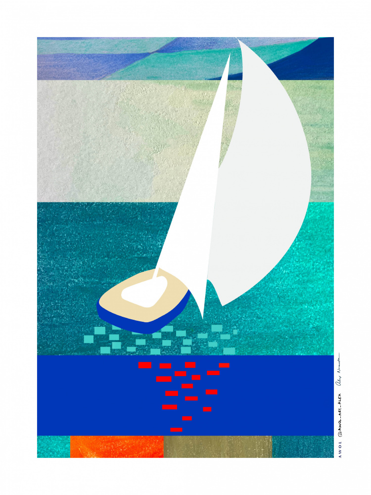 Modern Sailboat Serenity by Awol Art Alex — canvas wall art