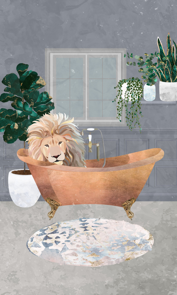 Whimsical Lion Bath by Sarah Manovski — canvas wall art