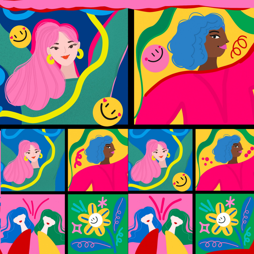 Diverse Women Smiling by sucidraw — canvas wall art