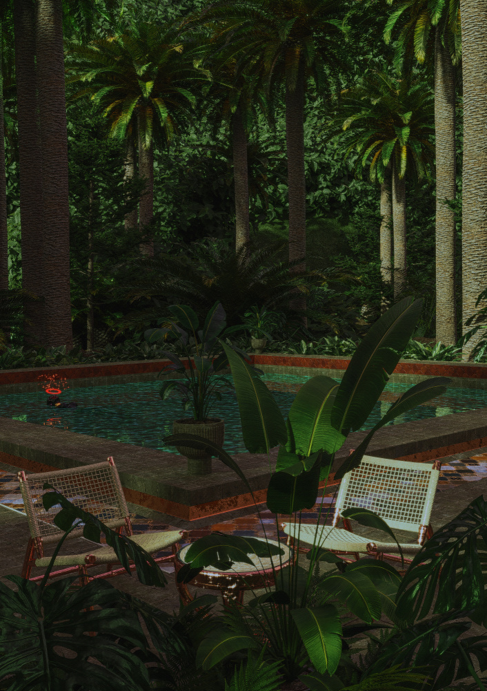 Tropical Poolside Retreat by CosmoZach — canvas wall art