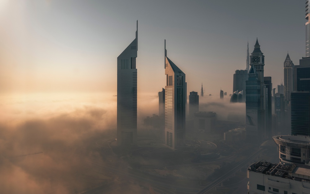 Dubai Foggy Skyline by Stan Huang — canvas wall art