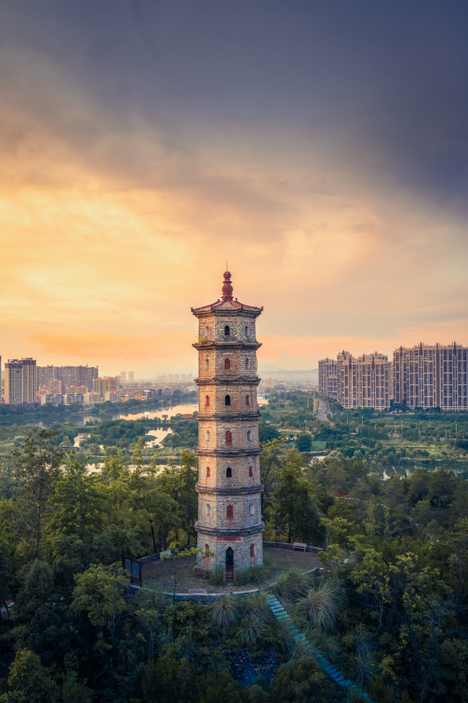 Ancient Pagoda Sunset View by qiye — canvas wall art