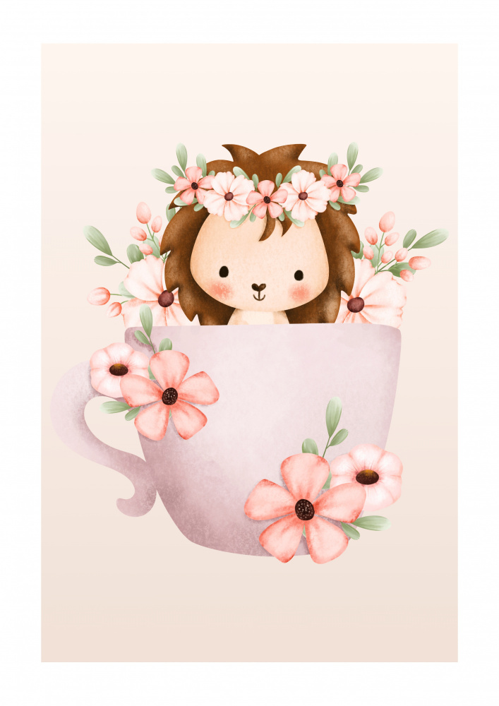 Baby Hedgehog Floral Teacup by Saskia Michele — canvas wall art
