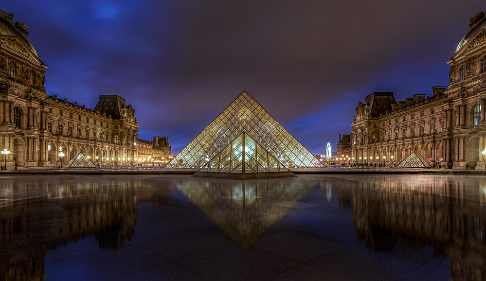 Glass Pyramid Night Reflection by Rana Jabeen — canvas wall art