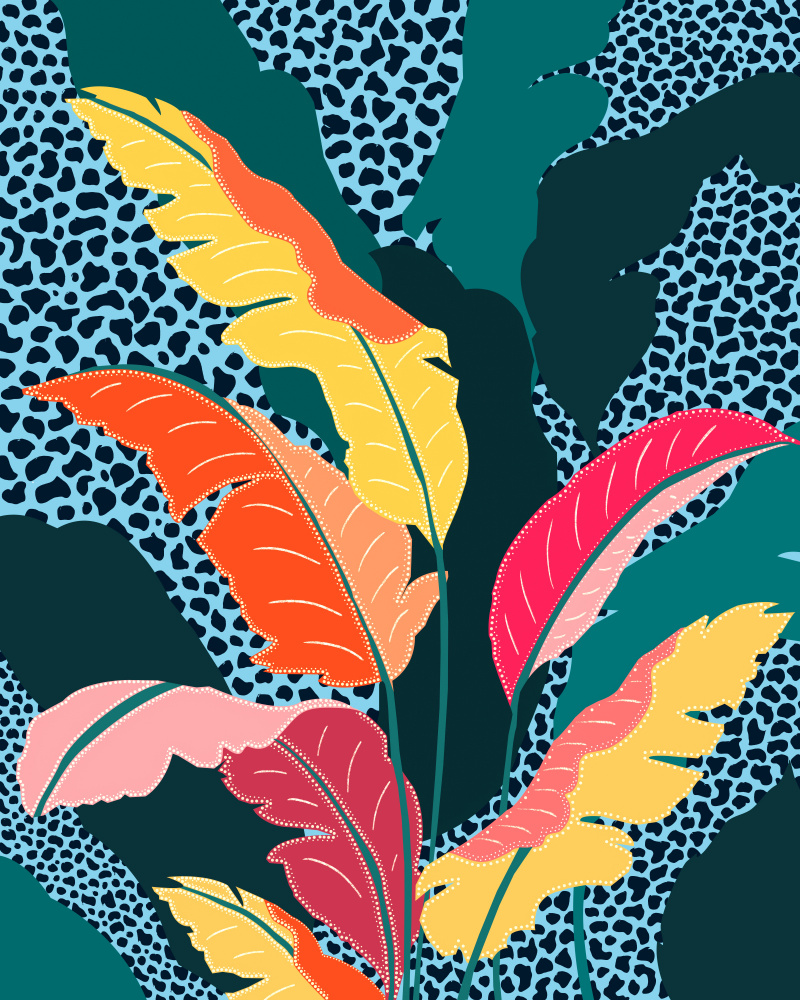 Vibrant Tropical Leaves by Uma Gokhale — canvas wall art