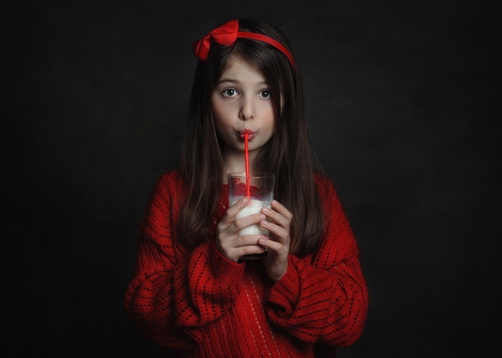 Sweet Girl Drinking Milk by Monique — canvas wall art