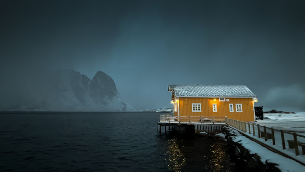 Cozy Winter Fjord Home by Andrea Auf dem Brinke — canvas wall art