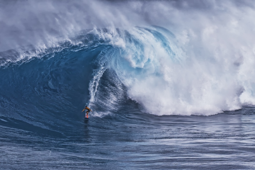 Surfer Rides Giant Wave by Peter Stahl — canvas wall art