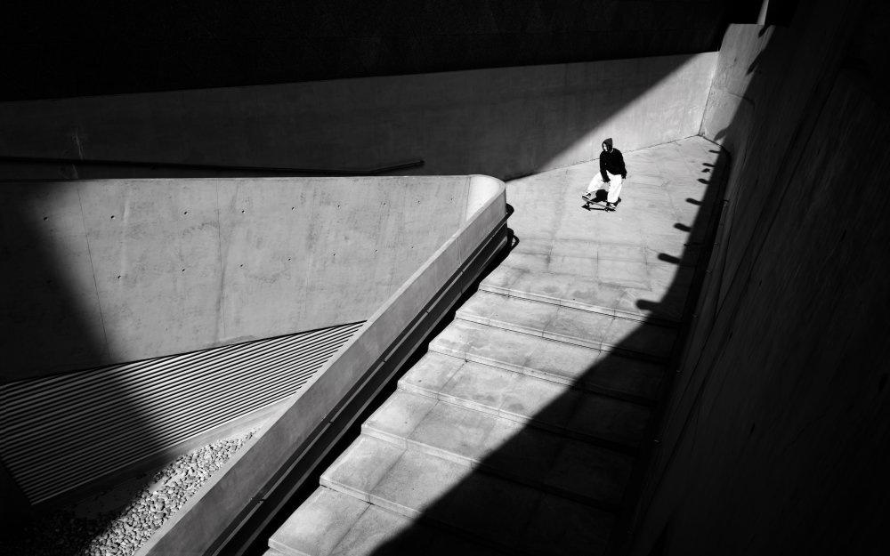 Urban Skateboarder Shadows by Ke Liu — canvas wall art