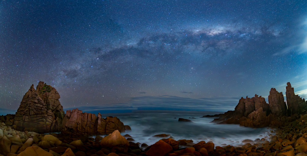 Starry Night Ocean Rocks by Zhaonian Zhou — canvas wall art