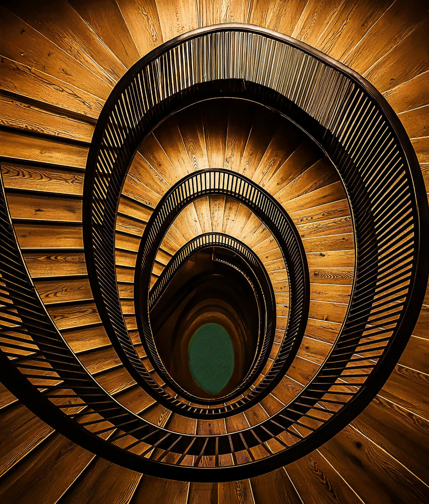 Winding Wooden Staircase by Arnon Orbach — canvas wall art