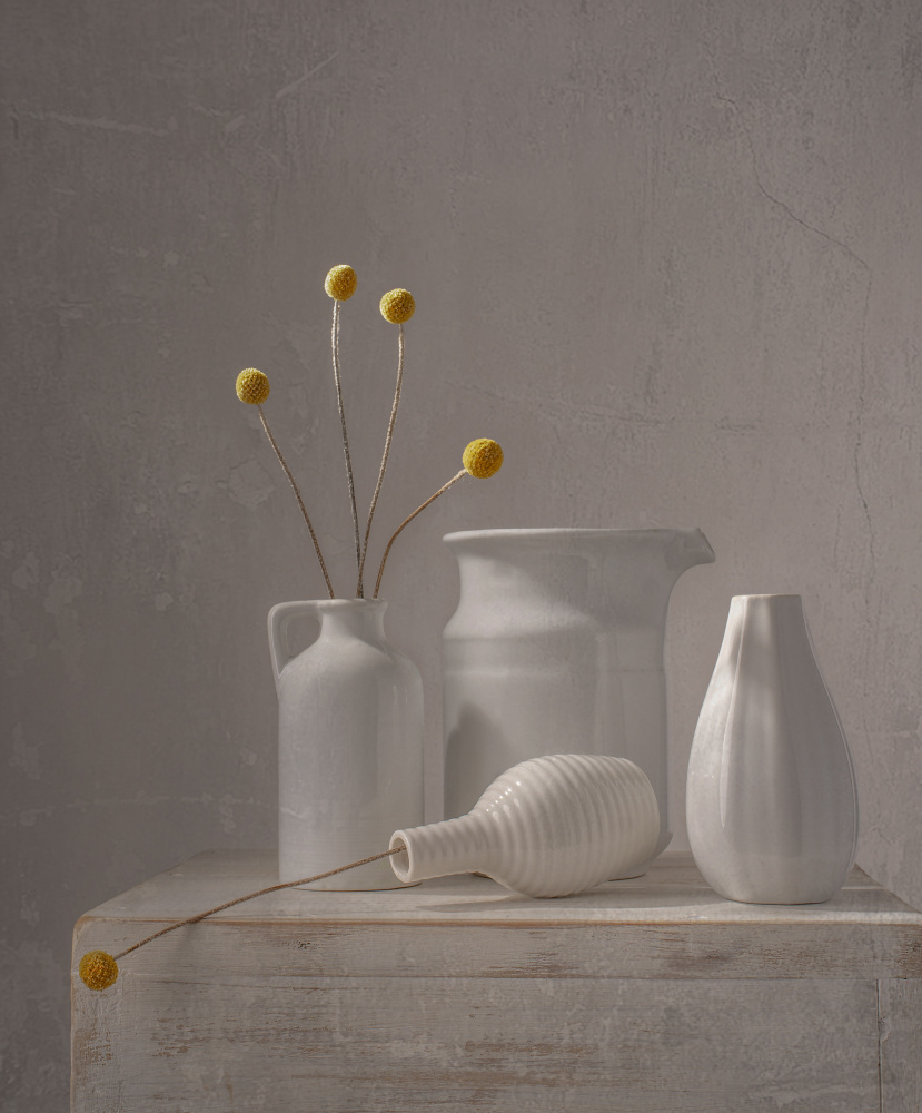 White Vases Yellow Flowers by Margareth Perfoncio — canvas wall art