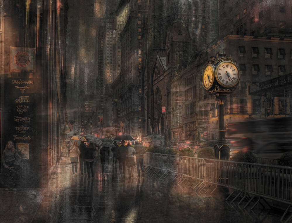 Rainy City Street Night by Anette Ohlendorf — canvas wall art