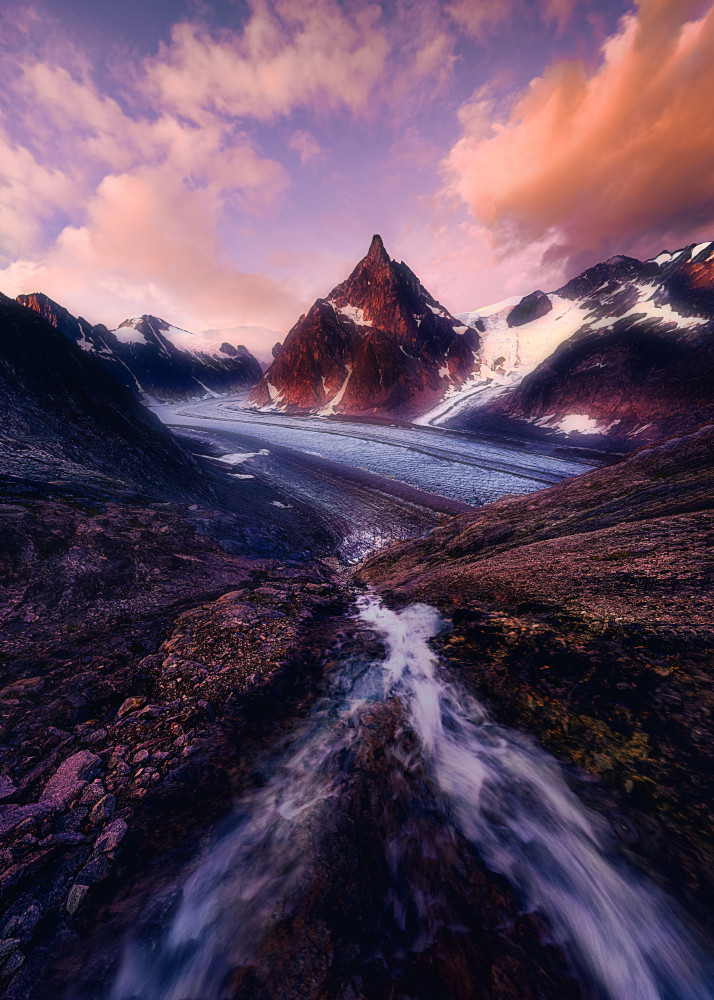 Purple Sky Glacial Peaks by Leah Xu — canvas wall art