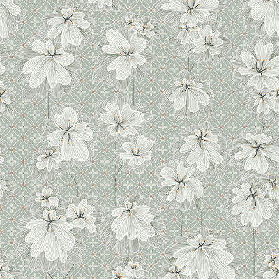 Japandi Farmhouse Flowers patterned background sage green seamless pattern