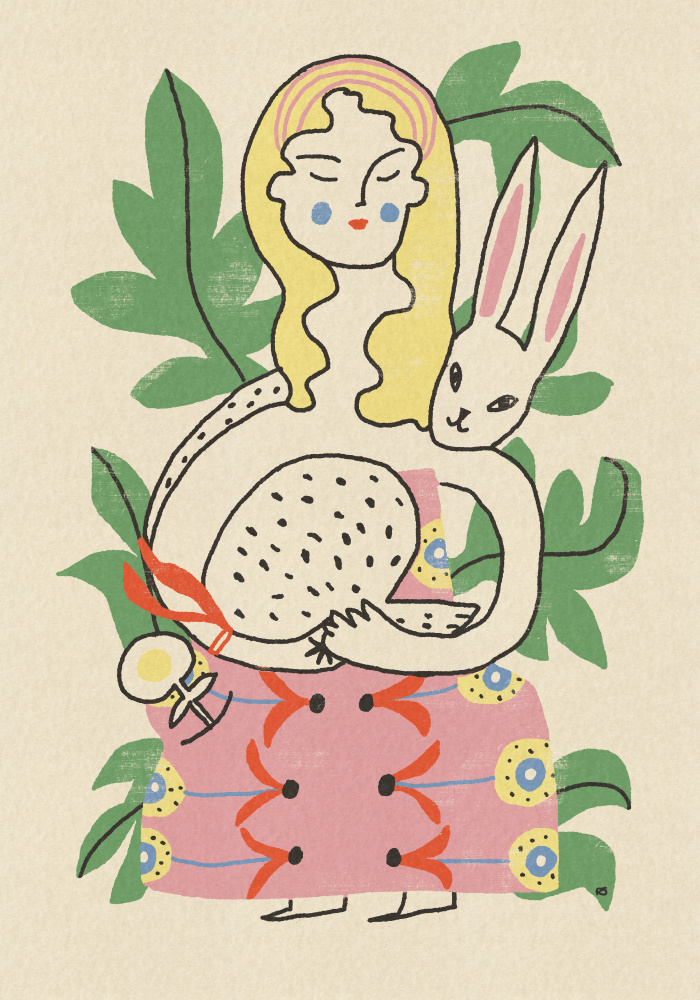 Whimsical Woman and Rabbit by Raipa Studio — canvas wall art