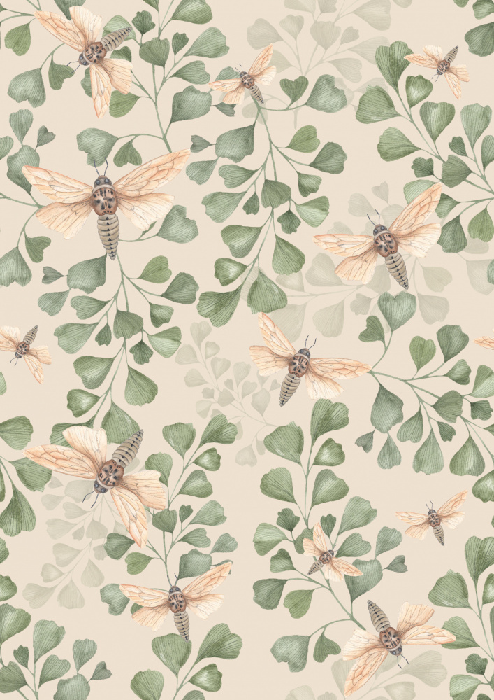 Botanical Moth Pattern by Linda Sitniece — canvas wall art
