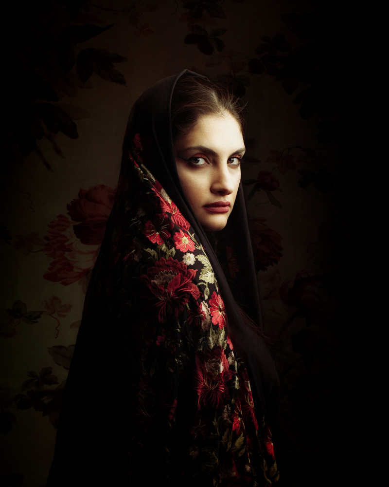 Mysterious Floral Portrait by Mehdi Mokhtari — canvas wall art