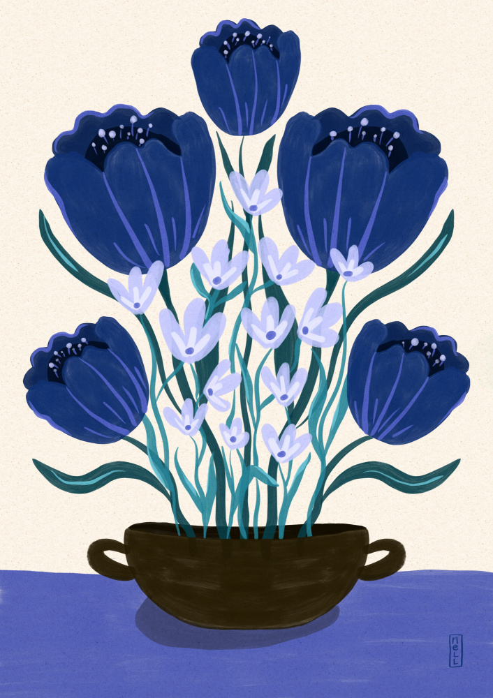Blue Floral Arrangement by Dirkie Nell — canvas wall art